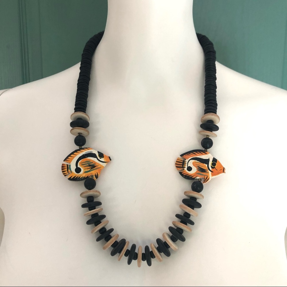 wooden bead tropical fish necklace